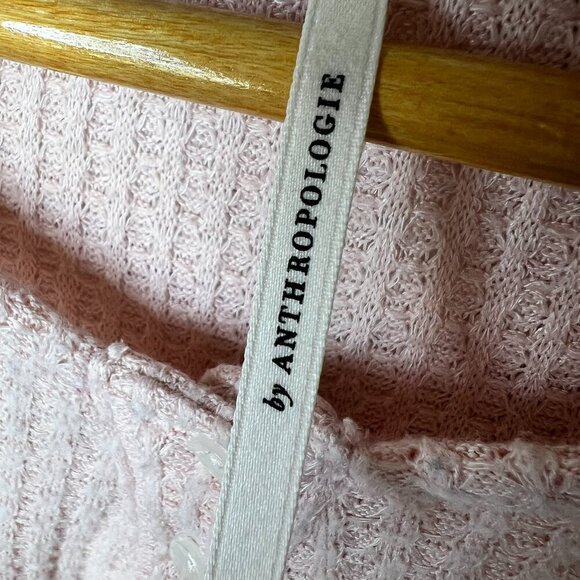 By Anthropologie Top Womens Size Small Pale Pink Waffle Knit Henley Thermal - Picture 2 of 16